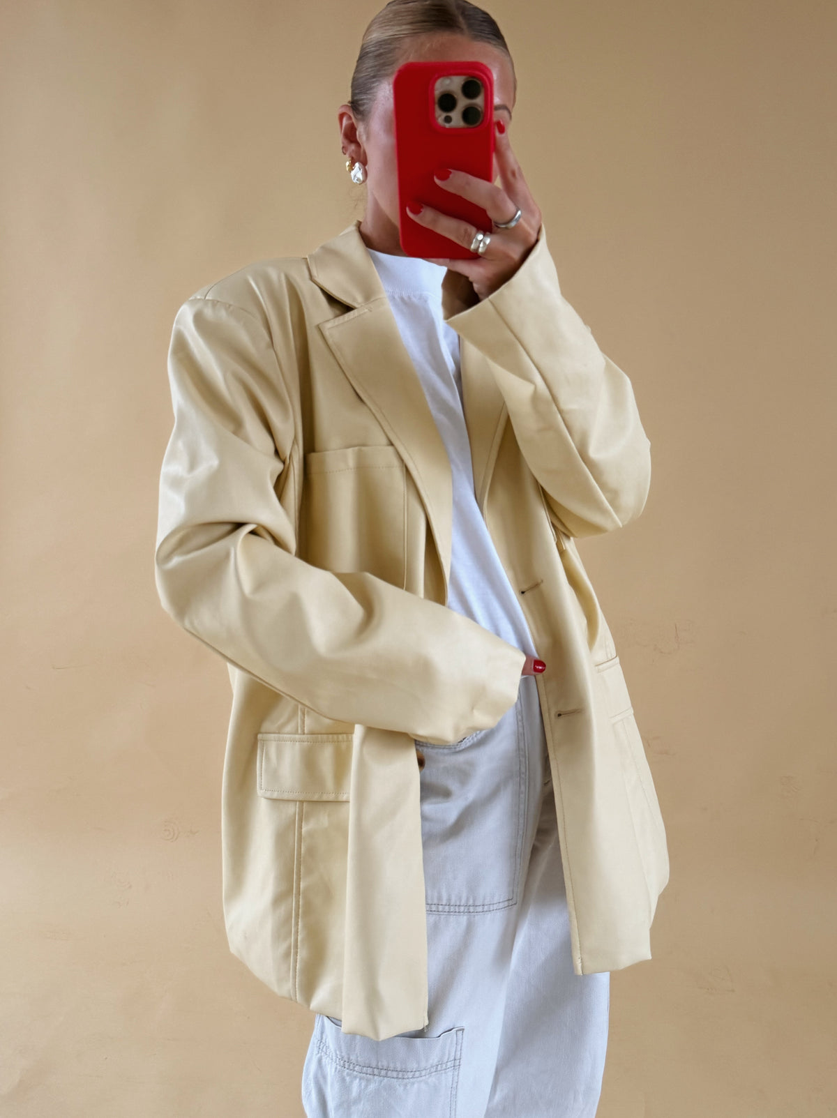 Butter Yellow Faux Leather Coat - Size 14