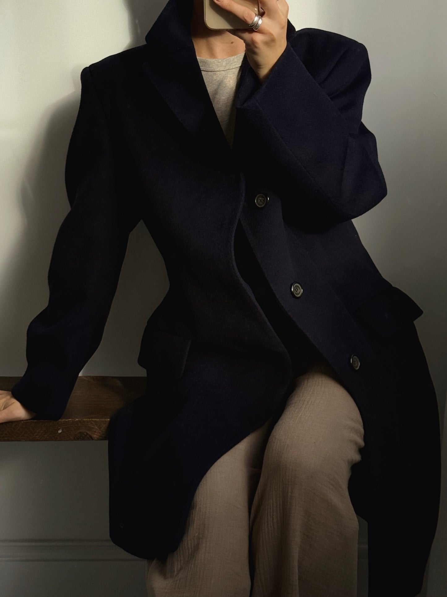 Navy Pure New Wool Coat - Size 12-18