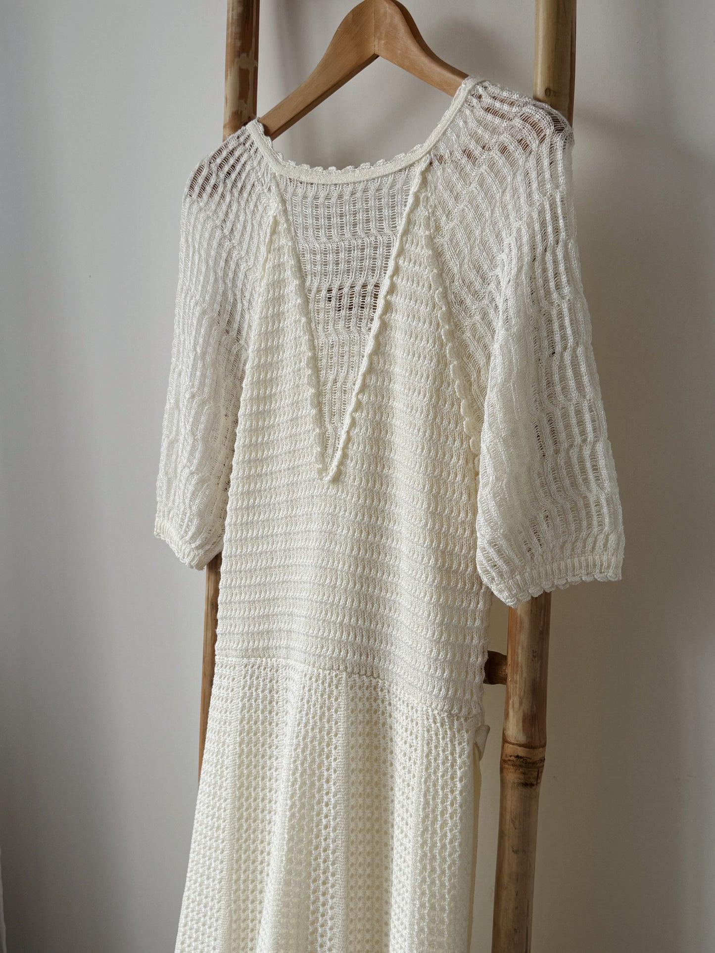 Vintage Crochet Ivory Dress - Size 12-14