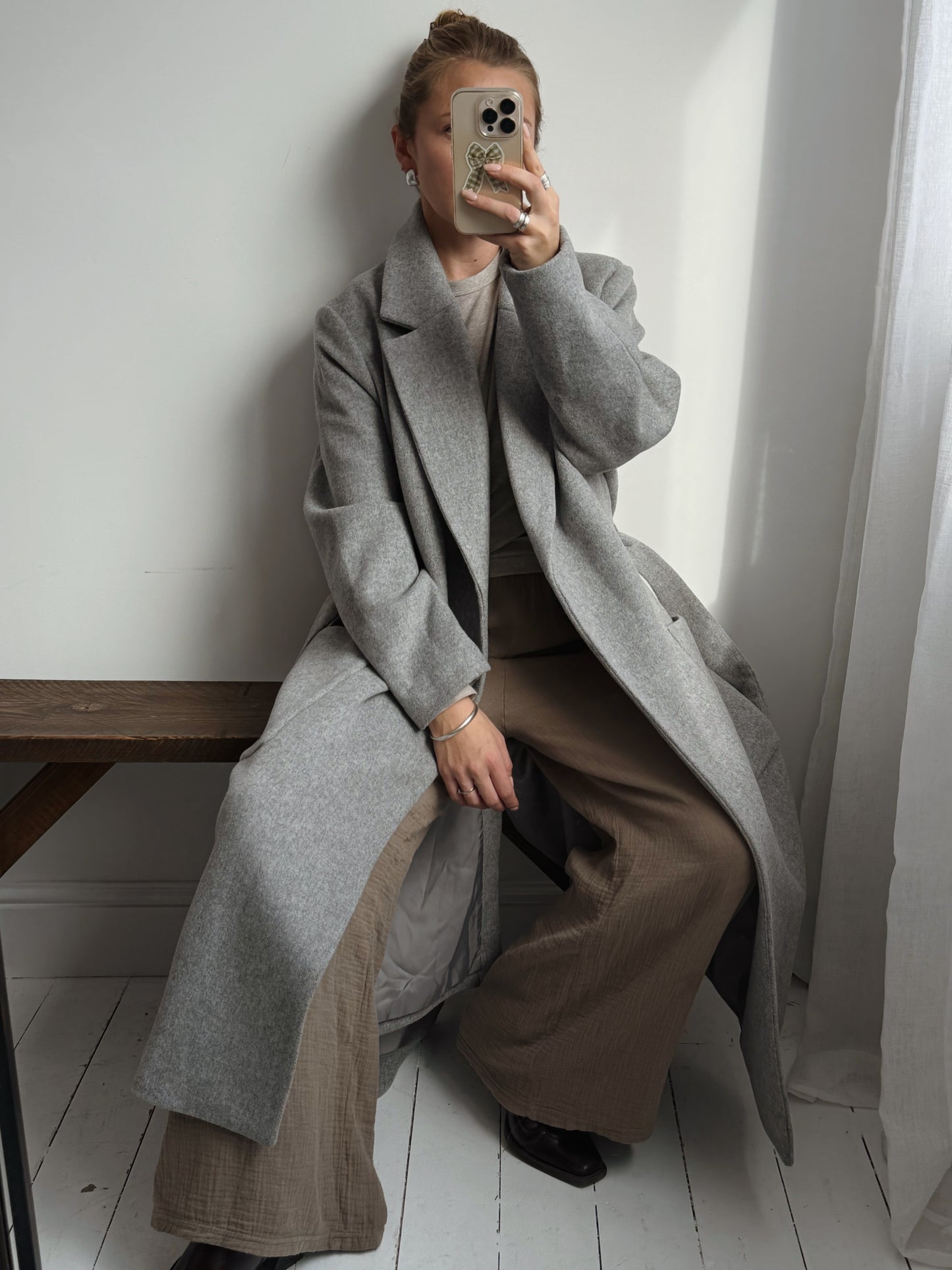 Grey Wool Blend Coat - Size 14-18