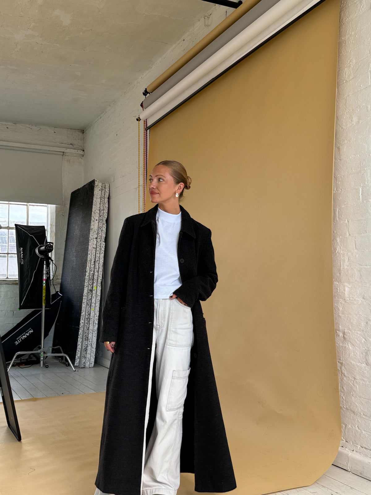 Grey Wool Long Coat - Size 8-14