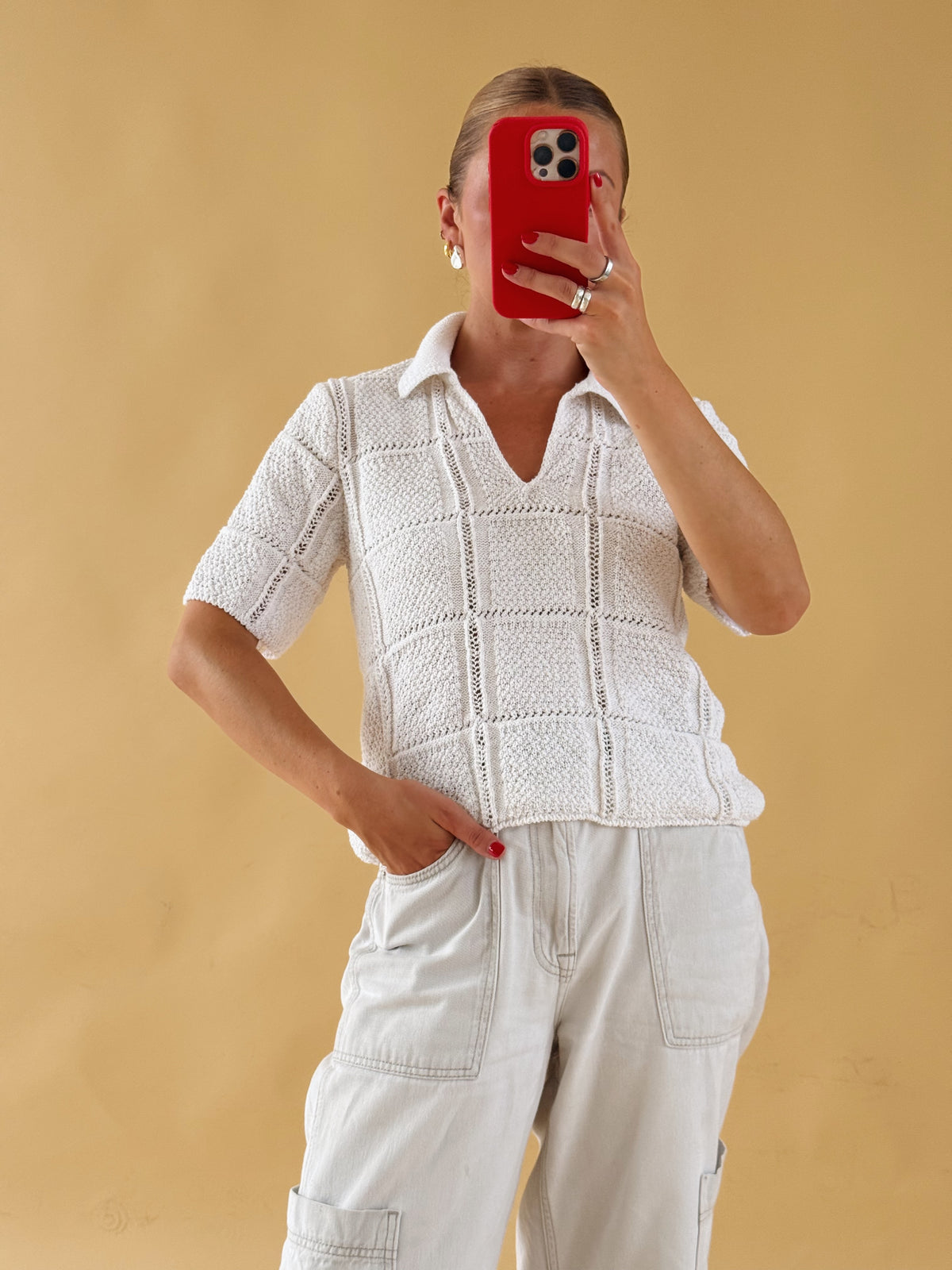 Knit Collared Top - Size S