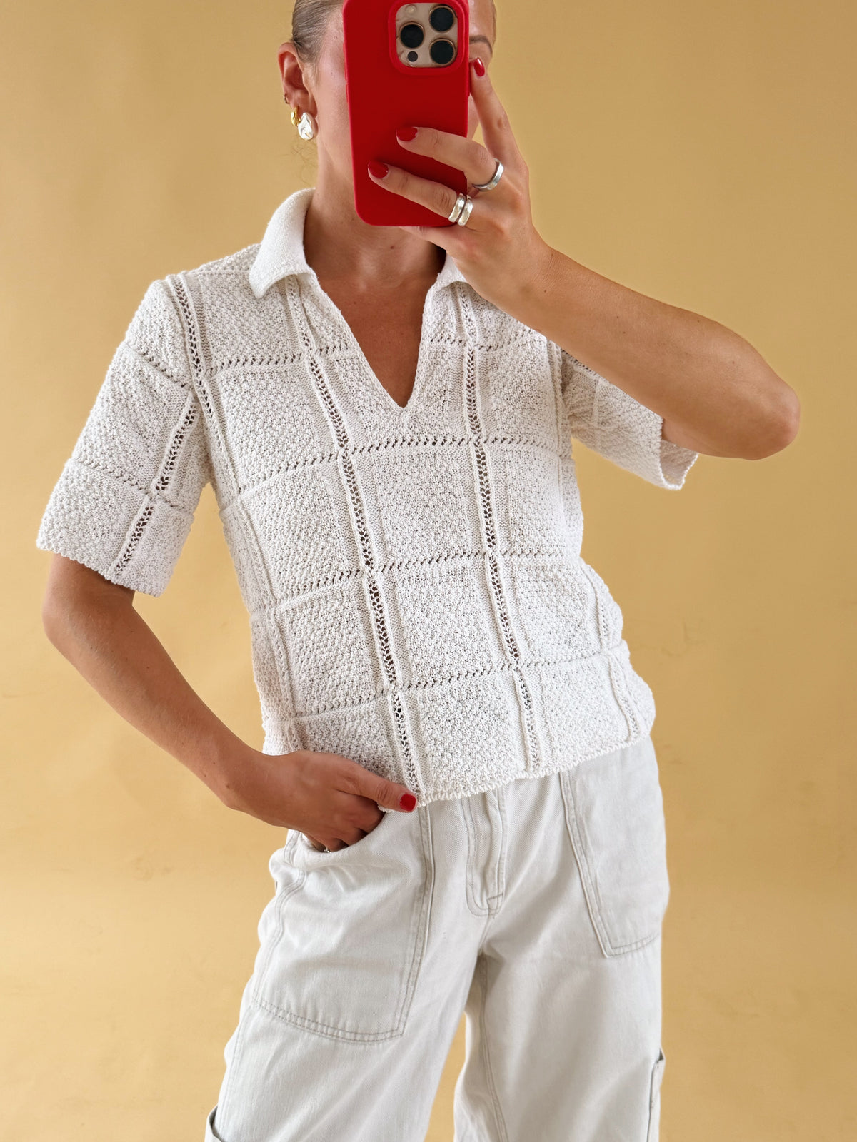 Knit Collared Top - Size S