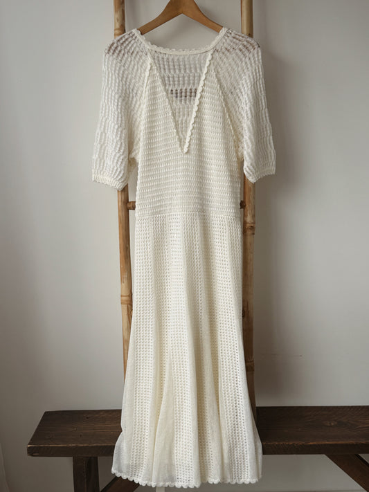 Vintage Crochet Ivory Dress - Size 12-14