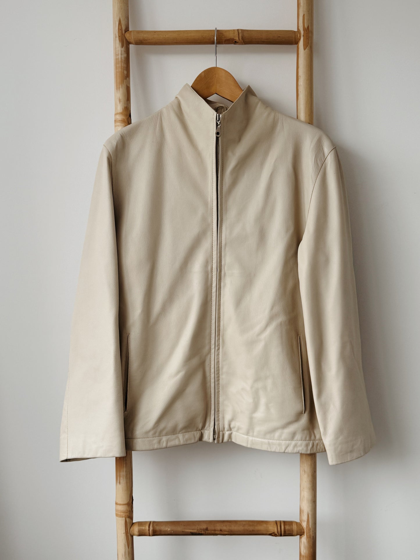 Cream Leather Jacket - Size 10-12