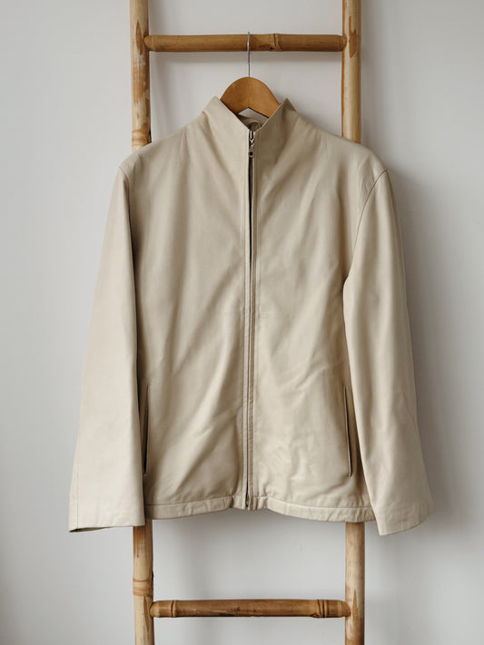 Cream Leather Jacket - Size 10-12