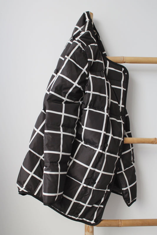 Black & White Check Puffer Coat - Size 6-8
