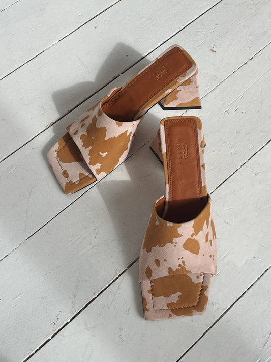 Cow Print Mule Heels - Size 4