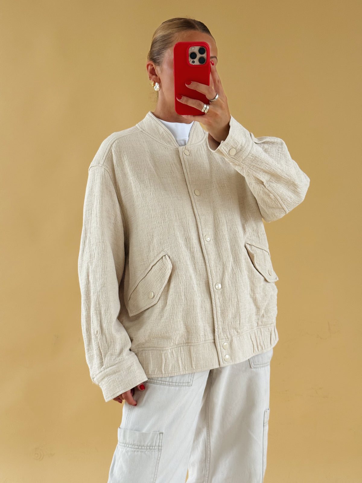 Linen Blend Bomber Jacket - Size 14