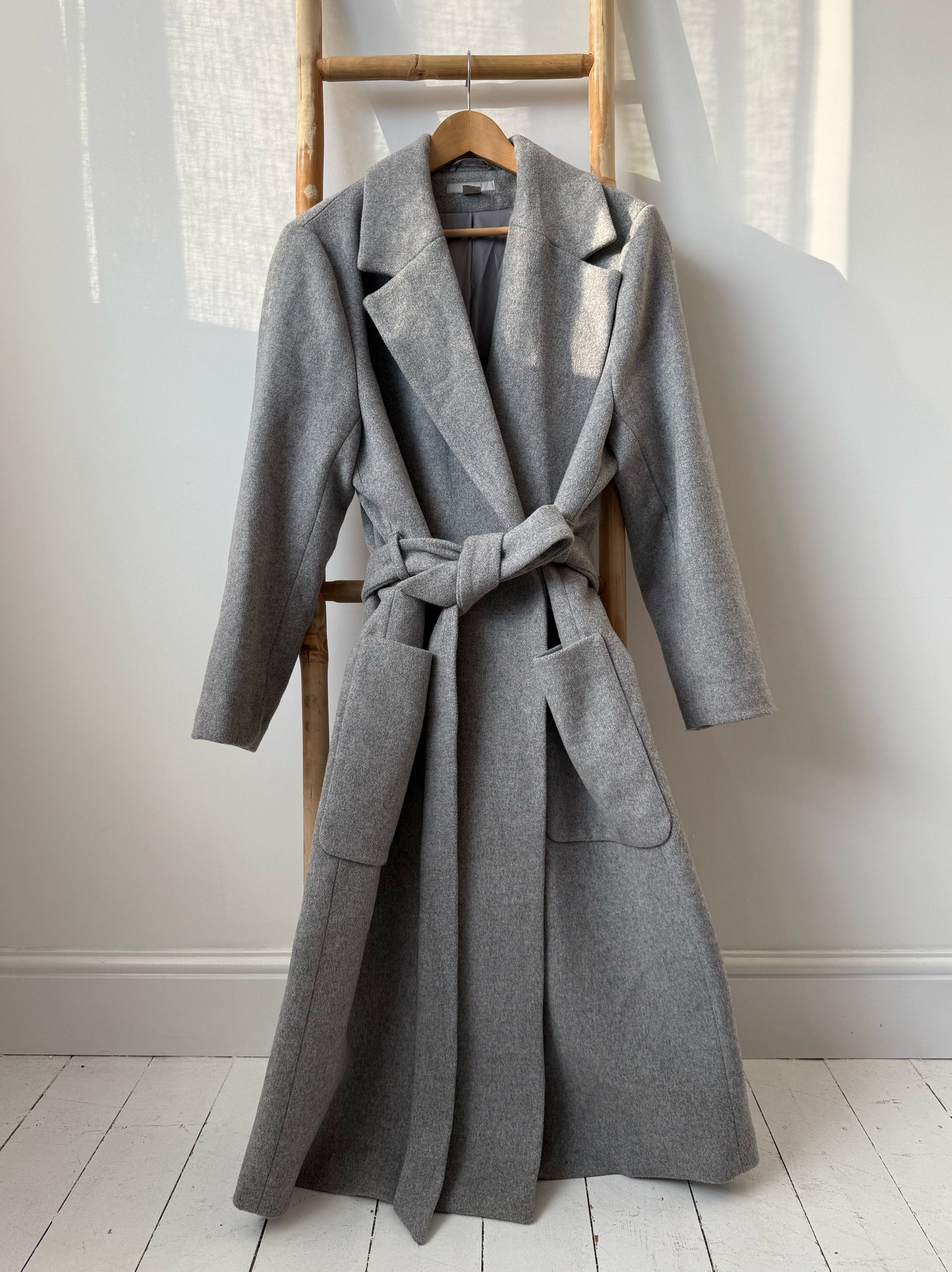 Grey Wool Blend Coat - Size 14-18