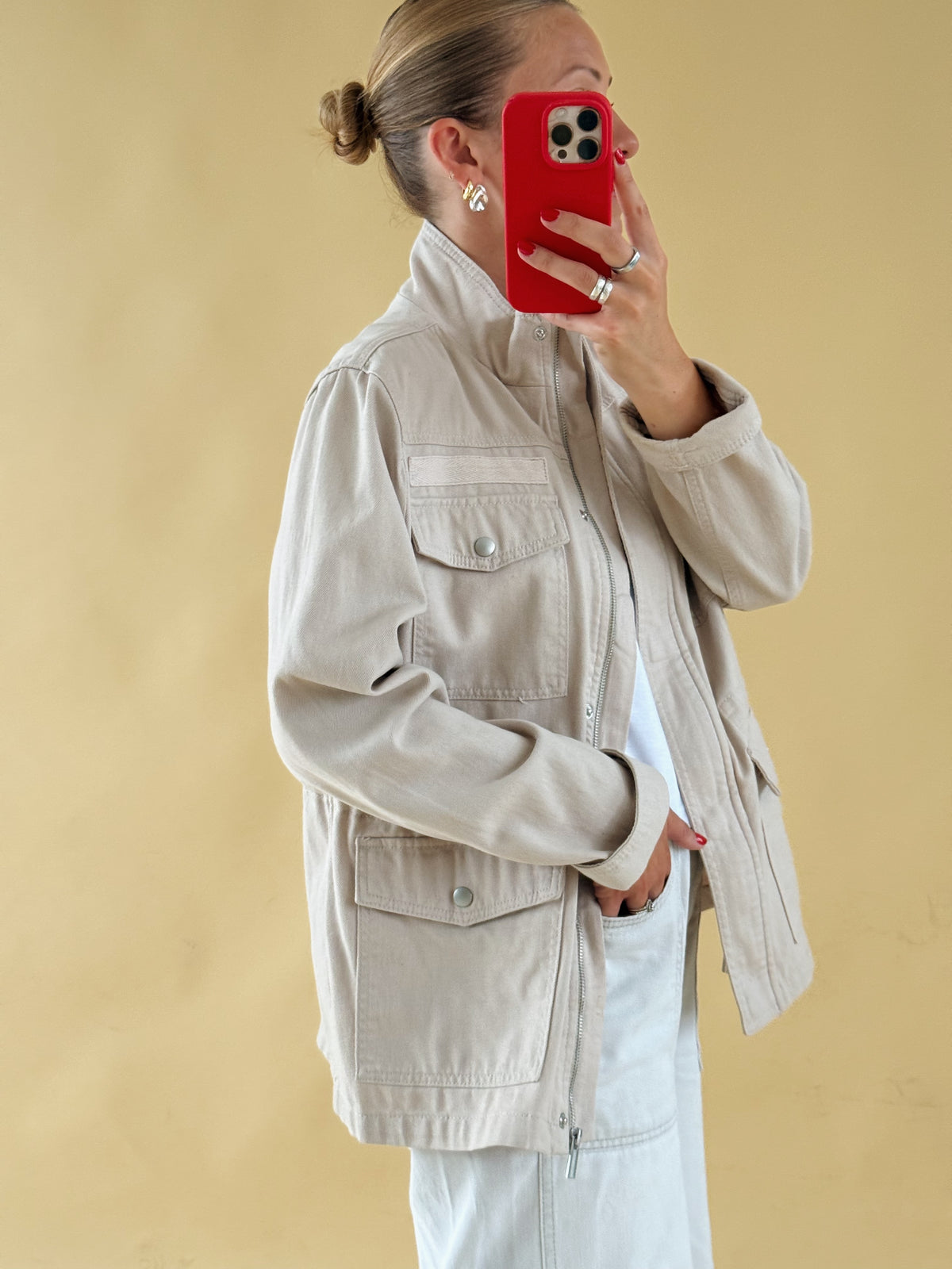 Beige Cargo Jacket - Size 8-12