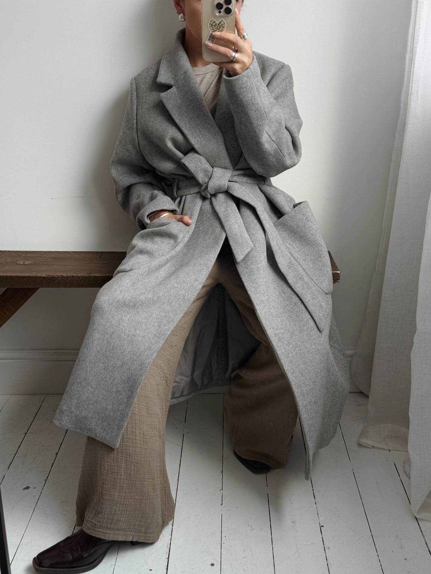 Grey Wool Blend Coat - Size 14-18