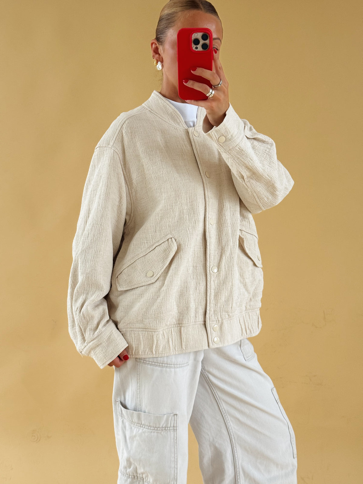 Linen Blend Bomber Jacket - Size 14