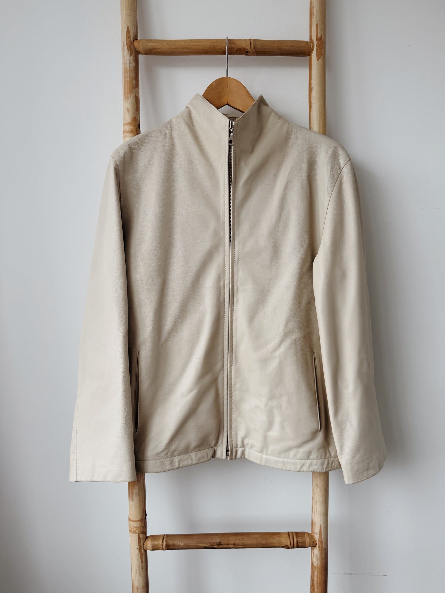 Cream Leather Jacket - Size 10-12
