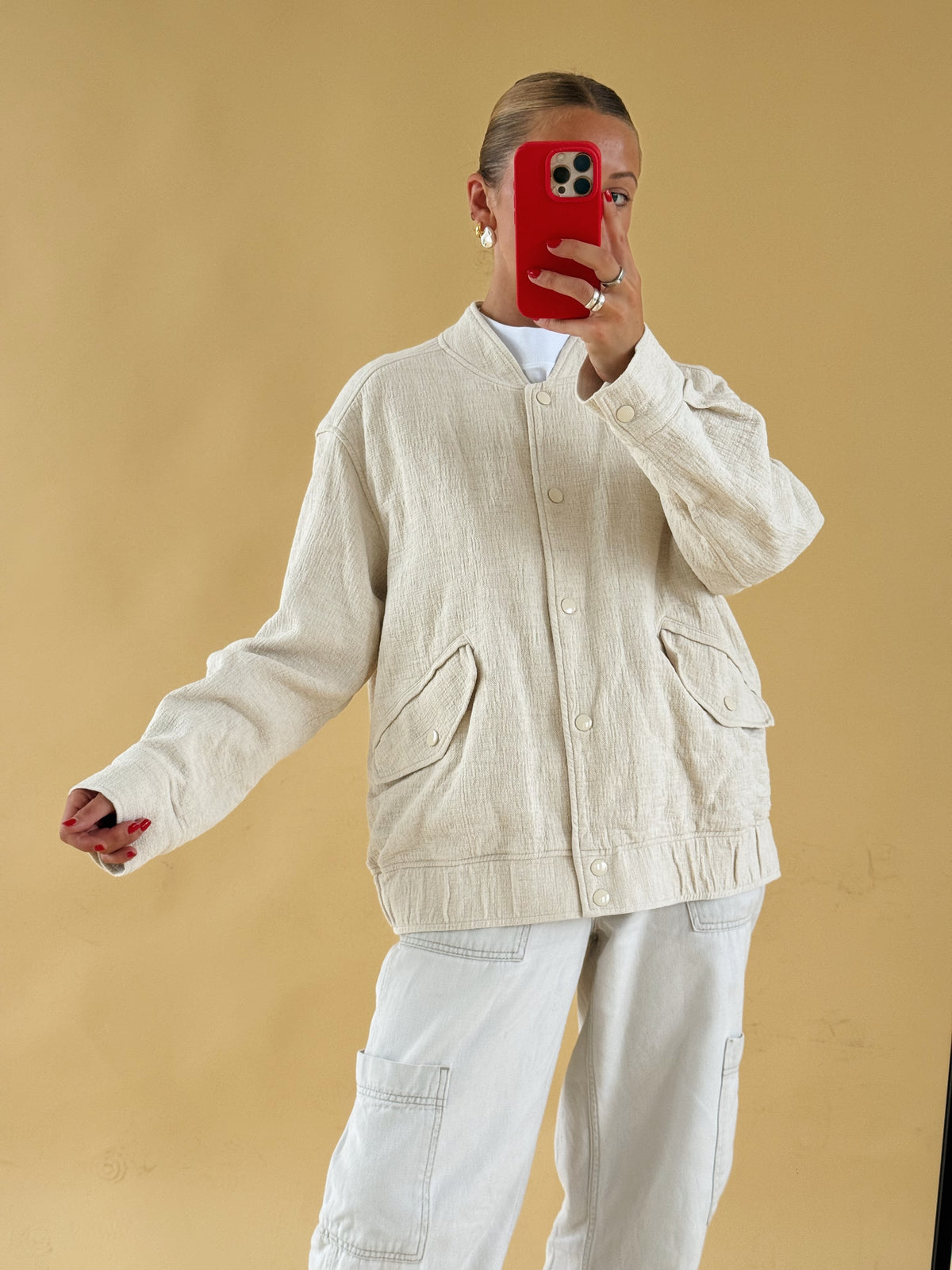 Linen Blend Bomber Jacket - Size 14