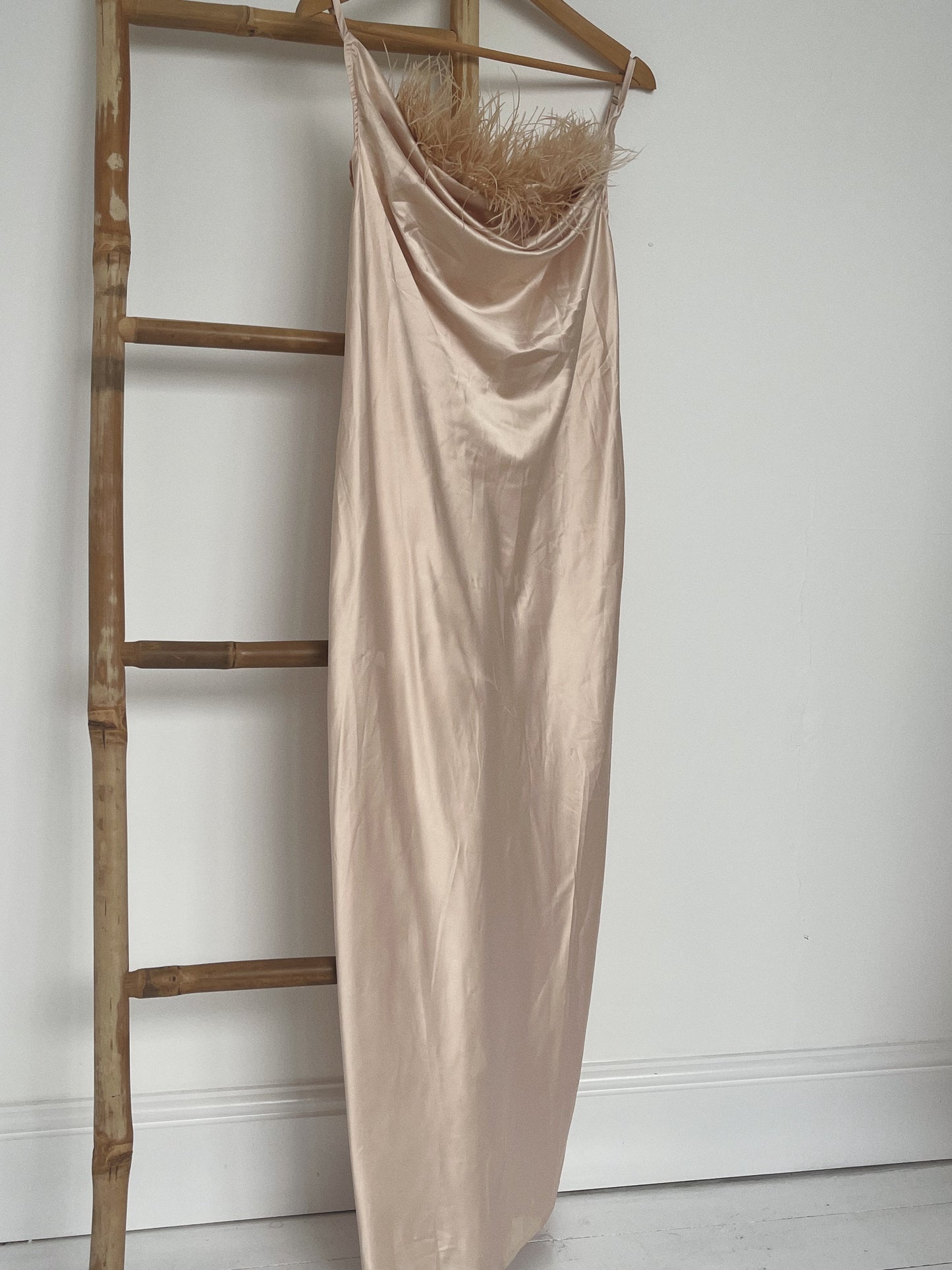 Satin Feather Trim Dress - Size 8-10