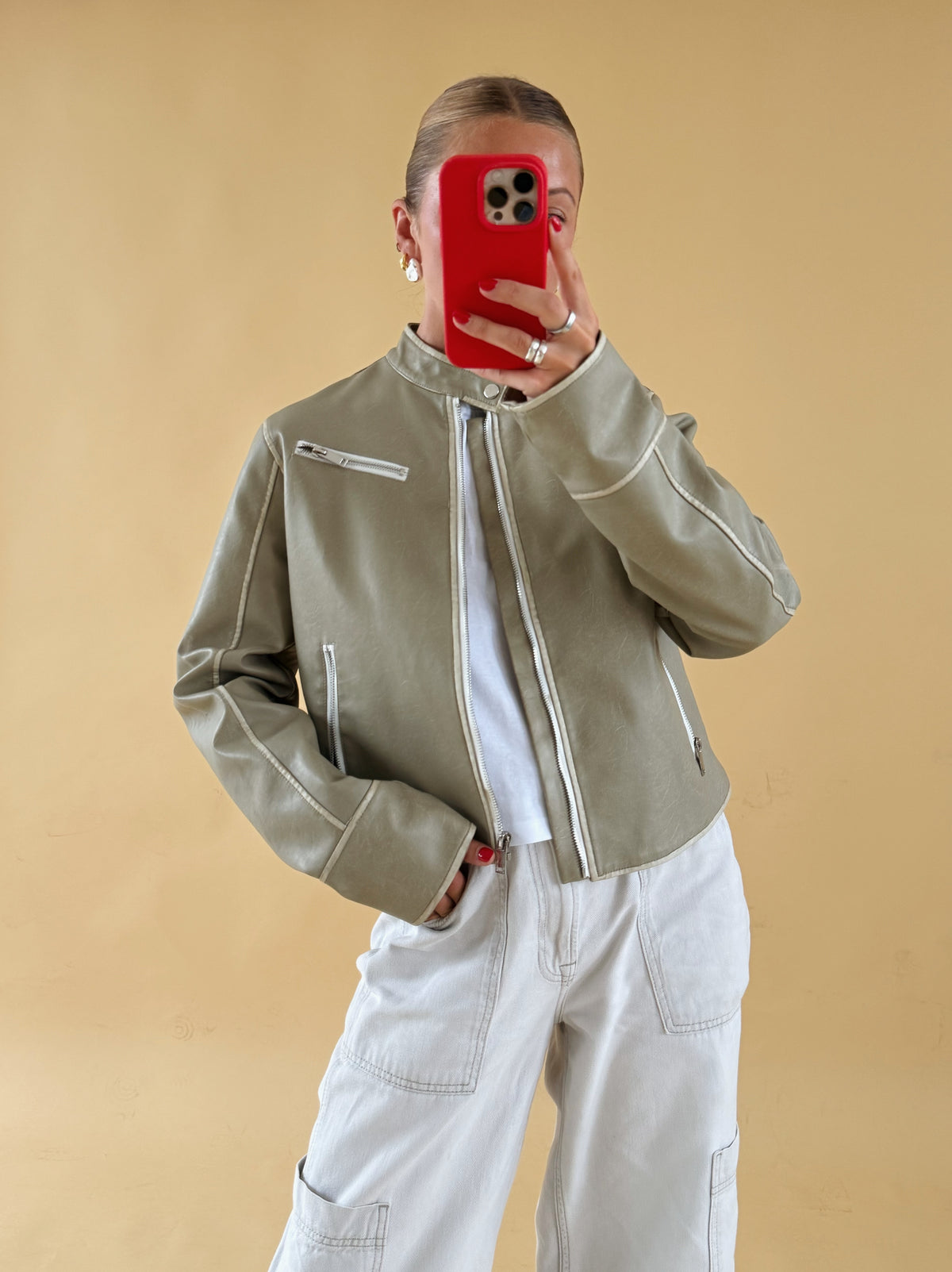 Cropped Faux Leather Jacket - Size 6-10