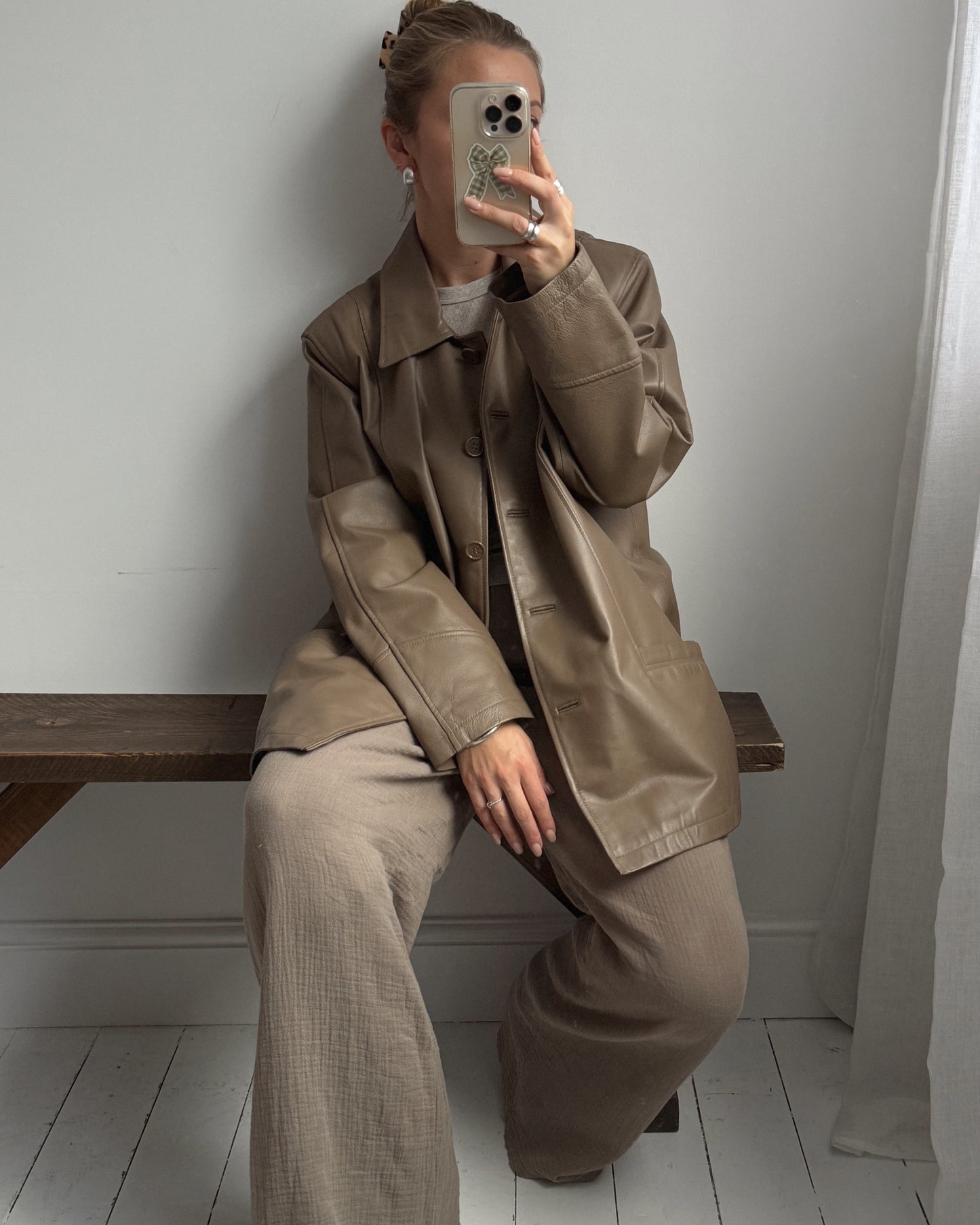 Mocha Leather Jacket - Size 12-18