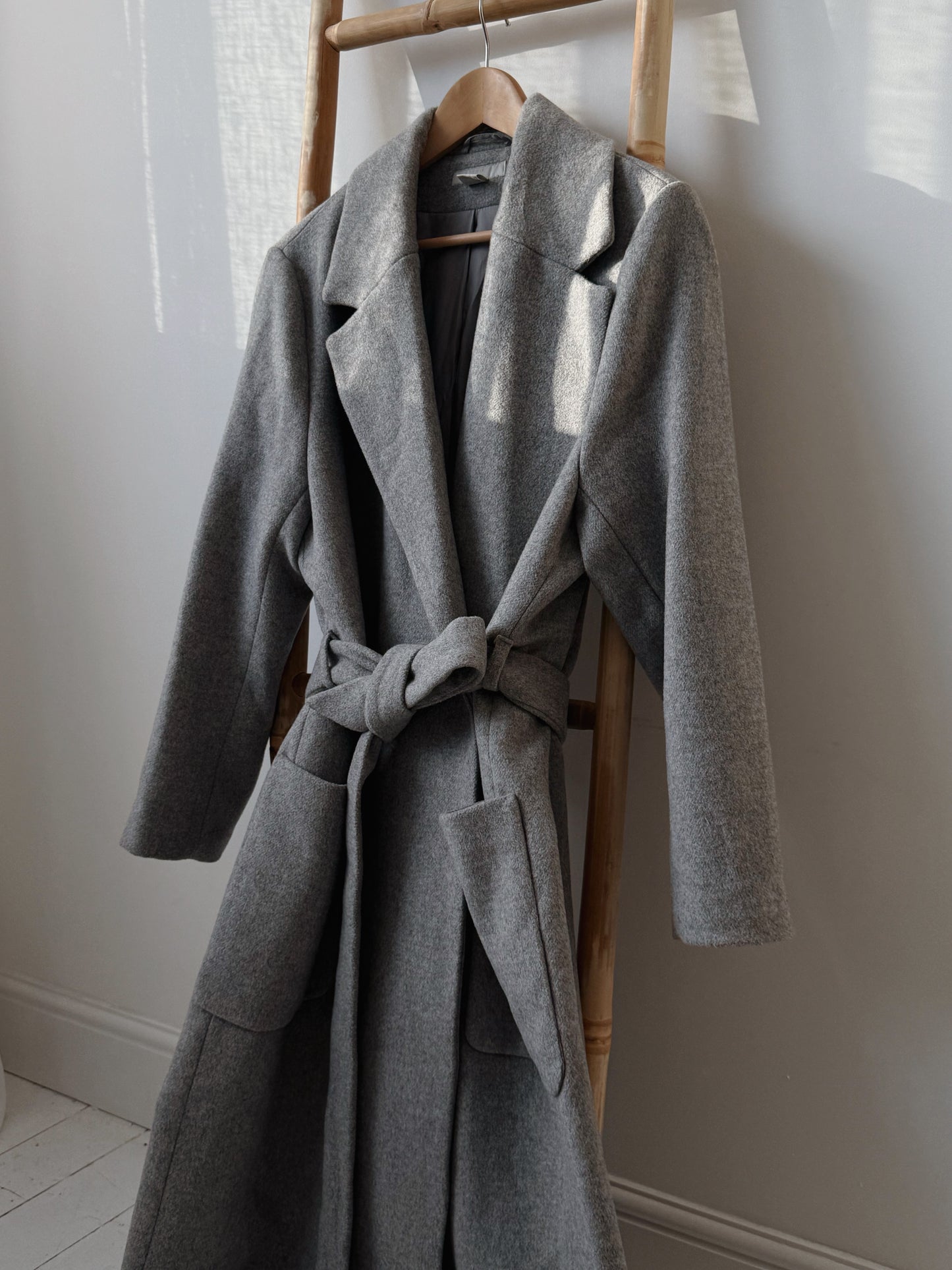 Grey Wool Blend Coat - Size 14-18