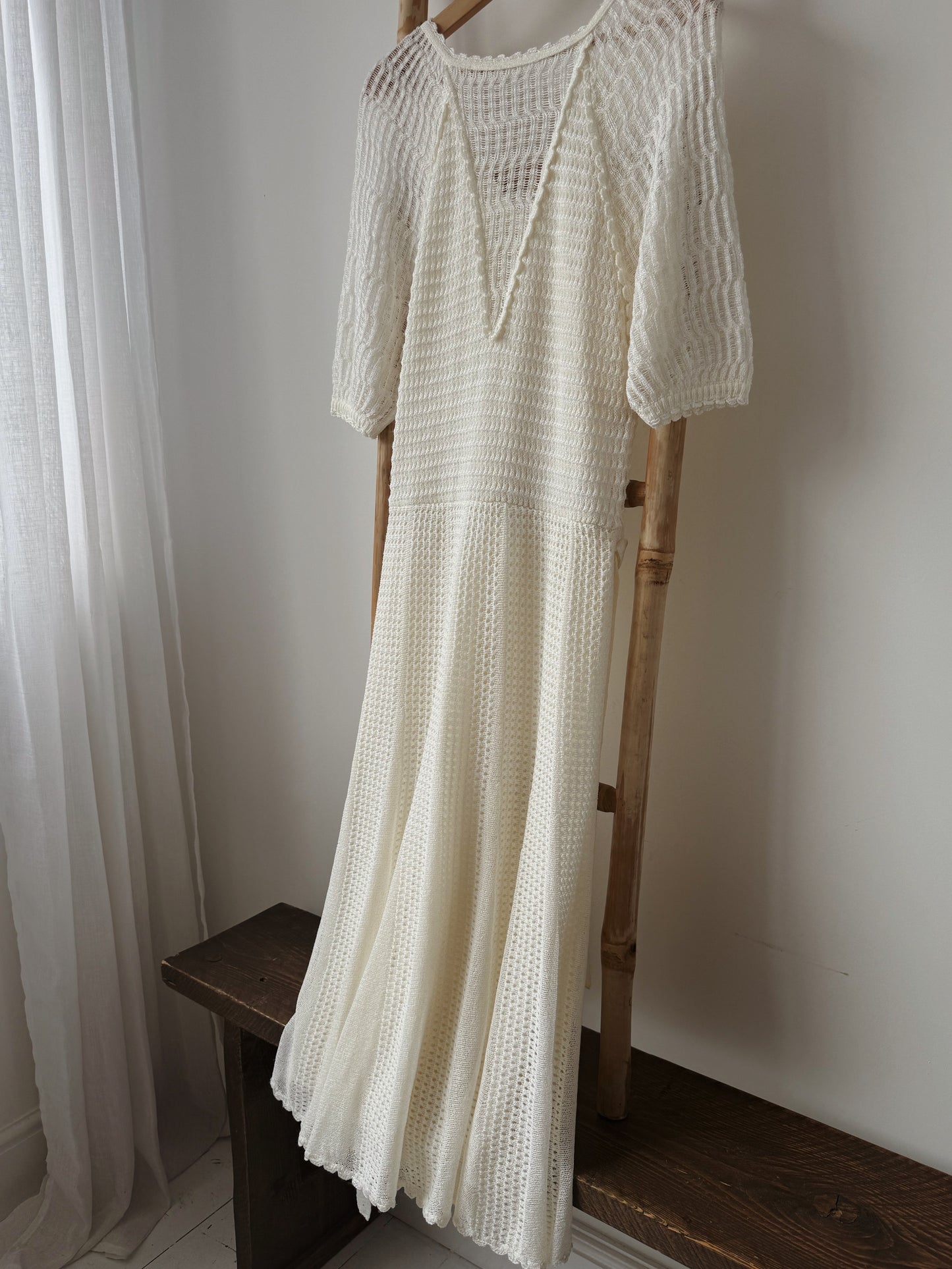 Vintage Crochet Ivory Dress - Size 12-14