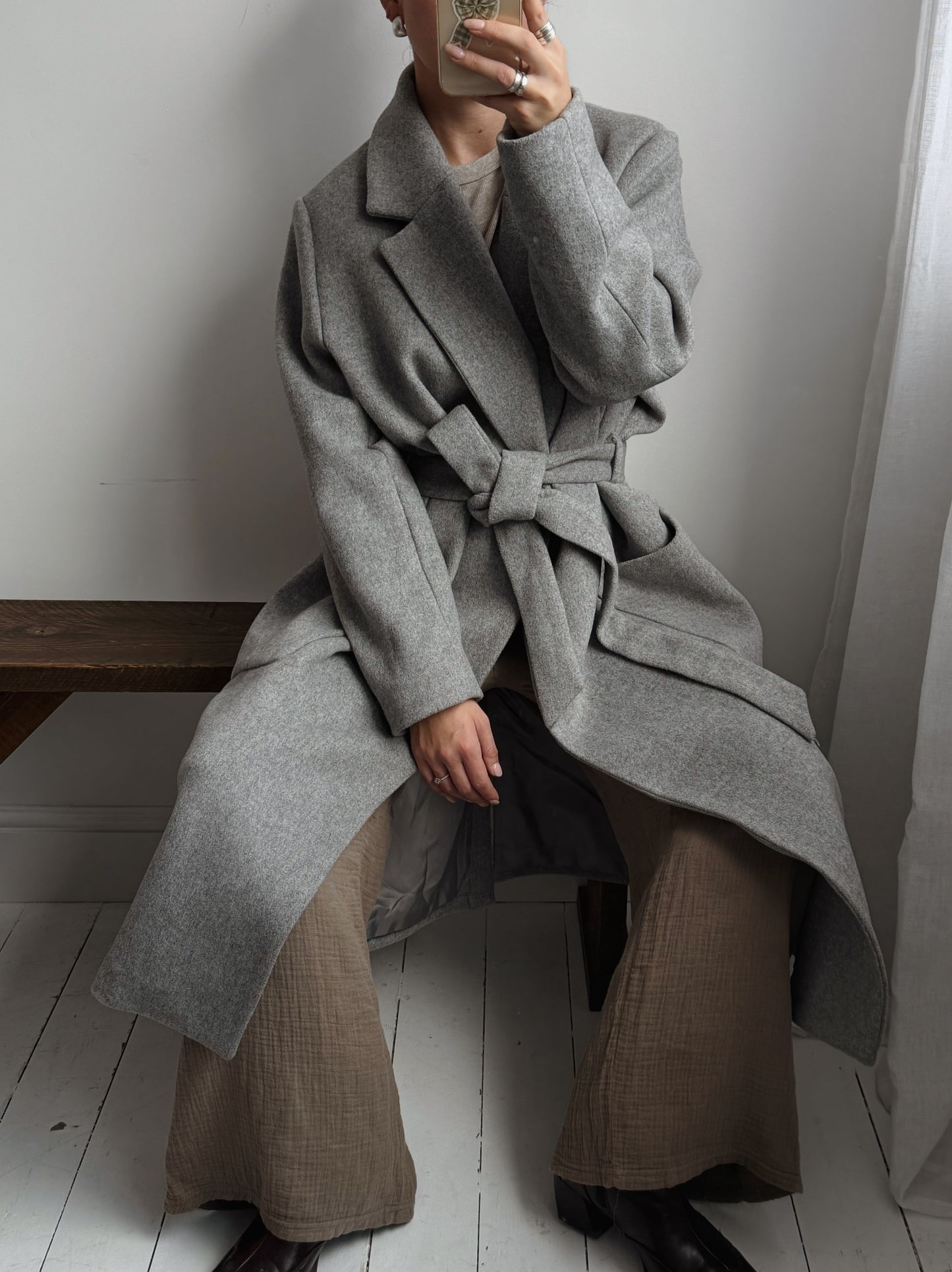 Grey Wool Blend Coat - Size 14-18