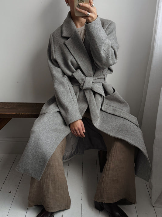 Grey Wool Blend Coat - Size 14-18
