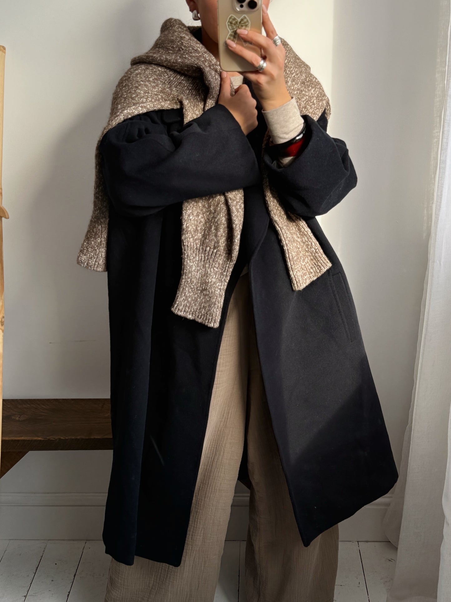 Navy Wool & Cashmere Coat - Size 14-18