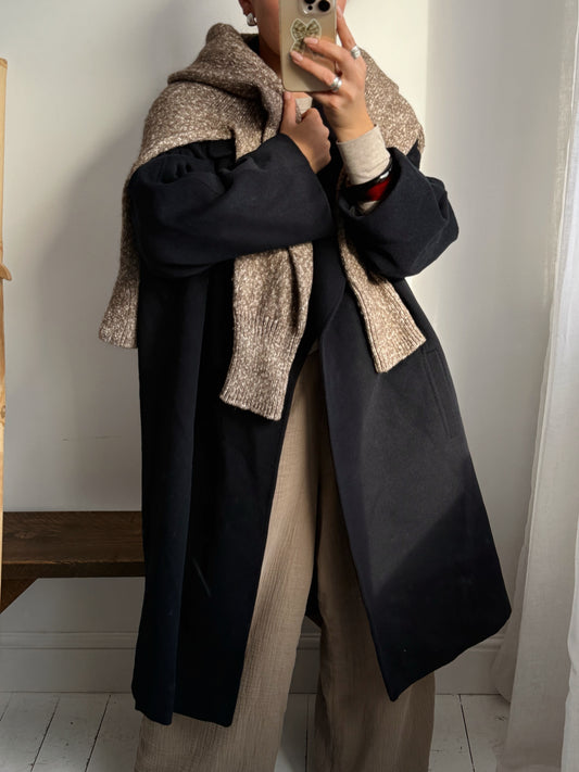 Navy Wool & Cashmere Coat - Size 14-18