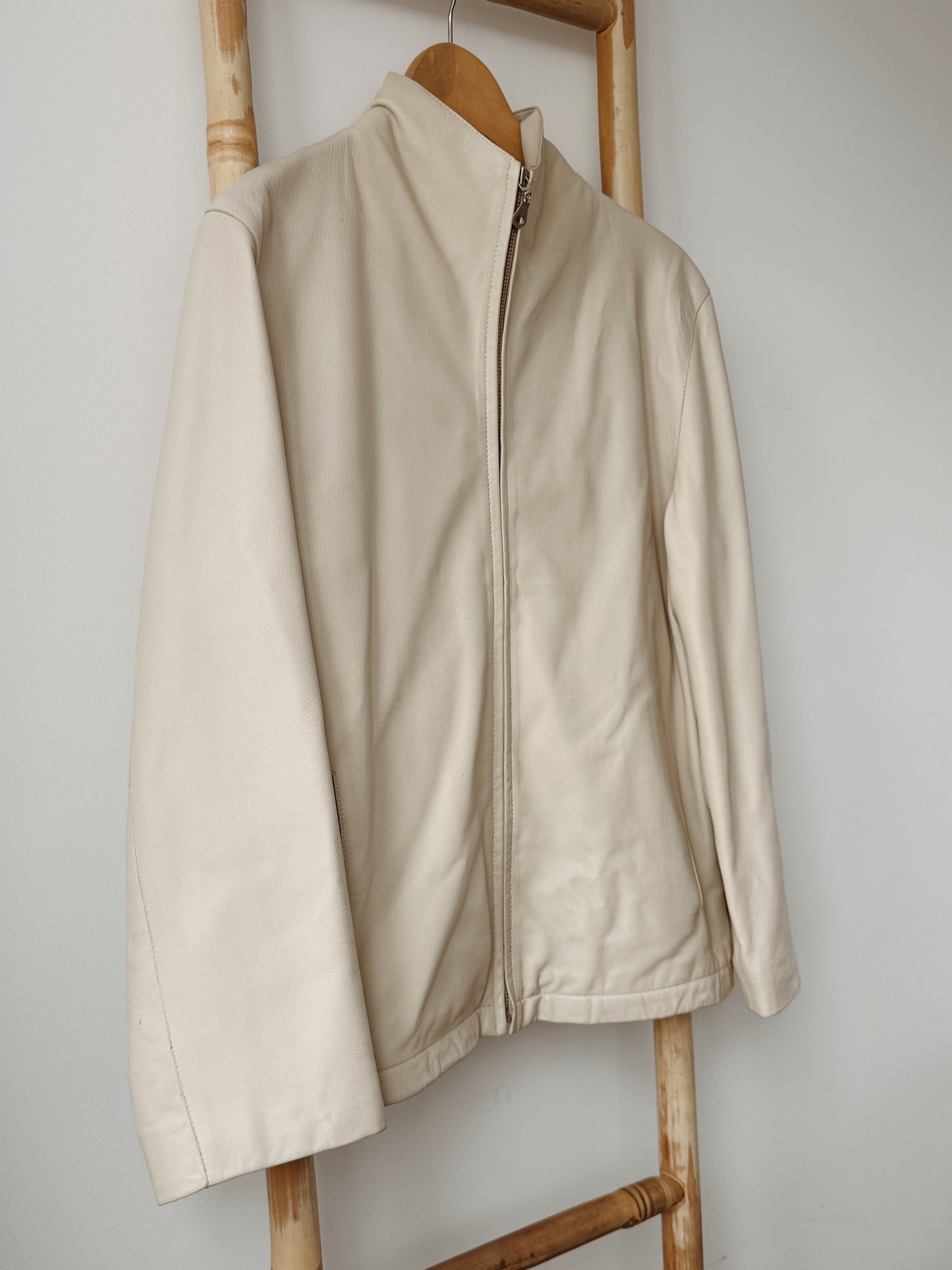 Cream Leather Jacket - Size 10-12