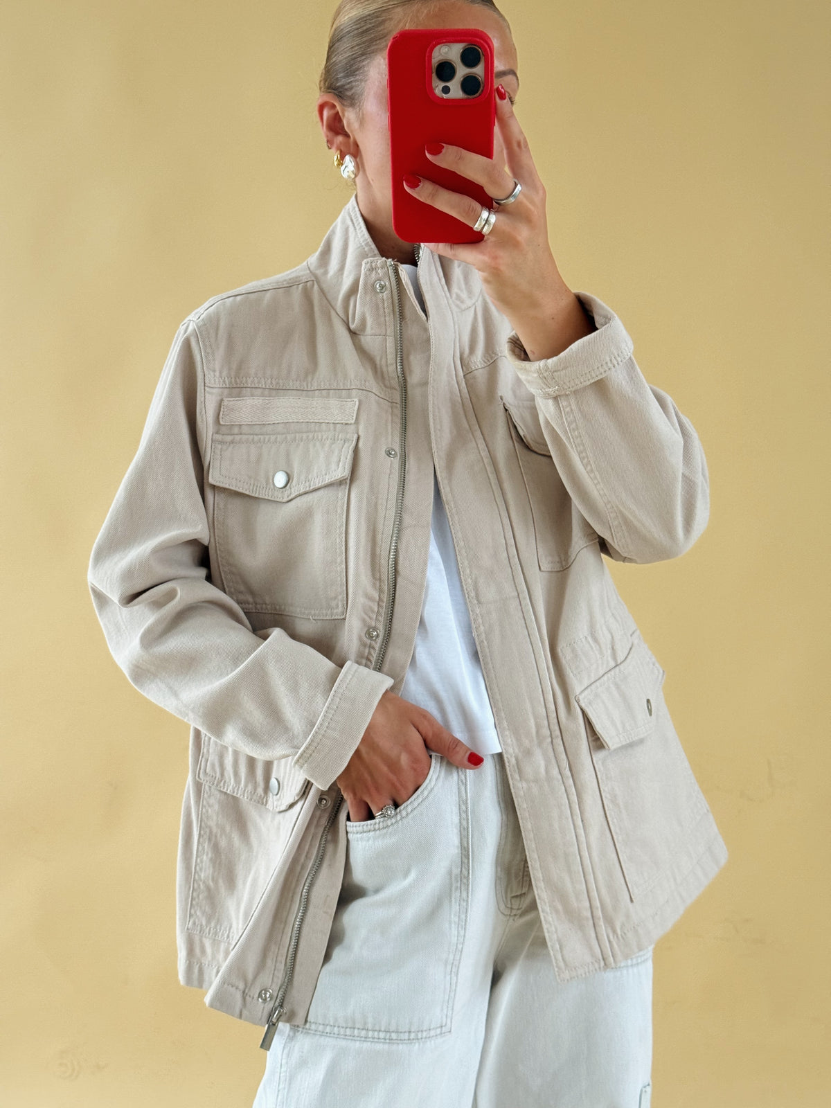 Beige Cargo Jacket - Size 8-12