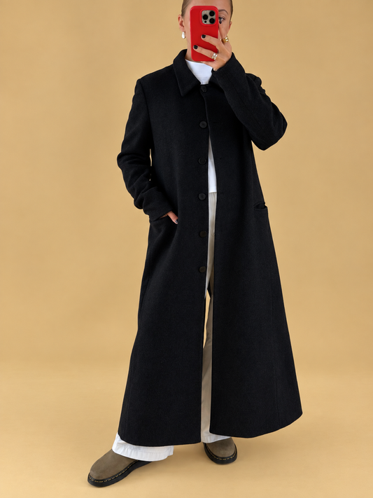 Grey Wool Long Coat - Size 8-14