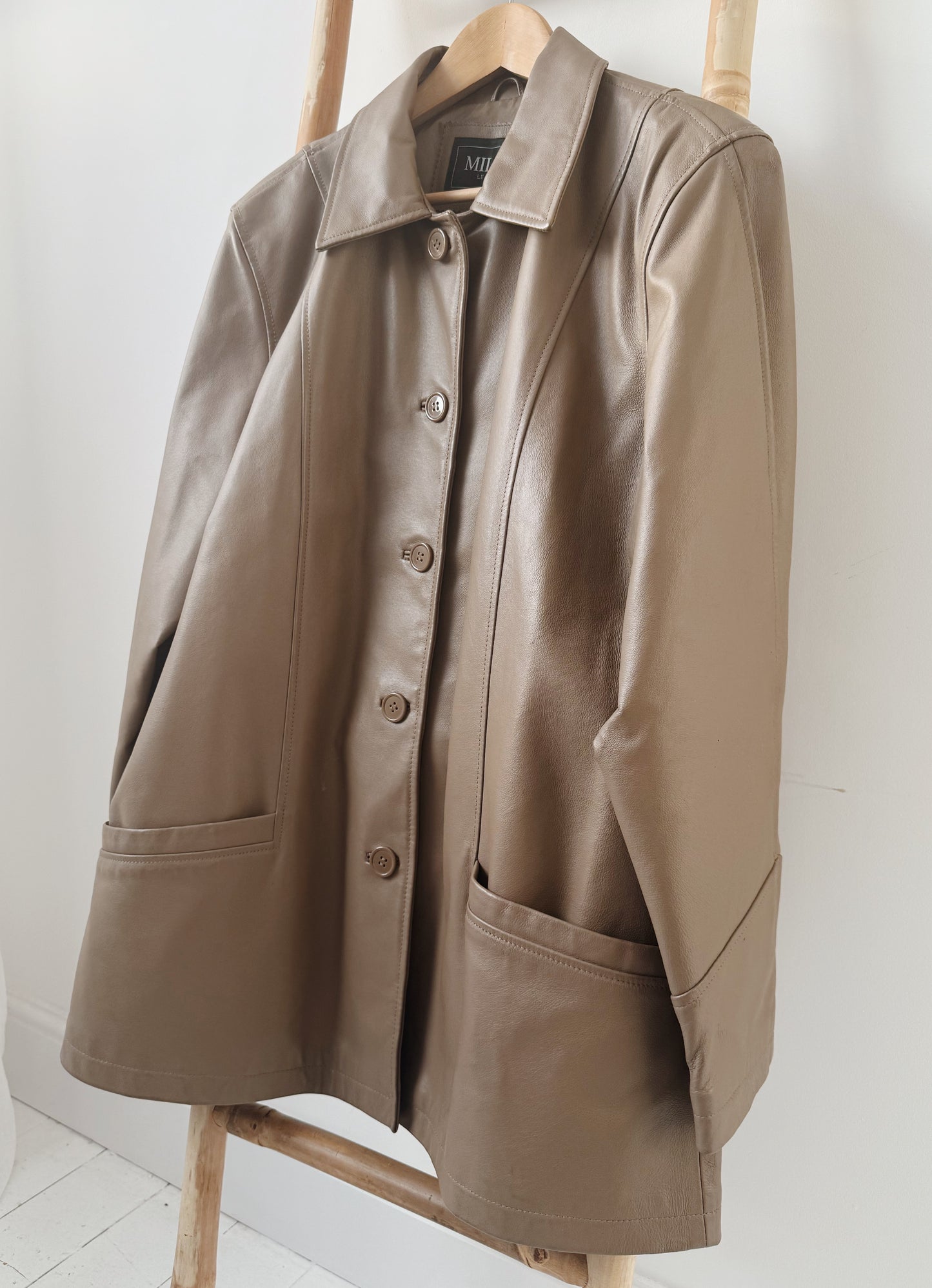 Mocha Leather Jacket - Size 12-18