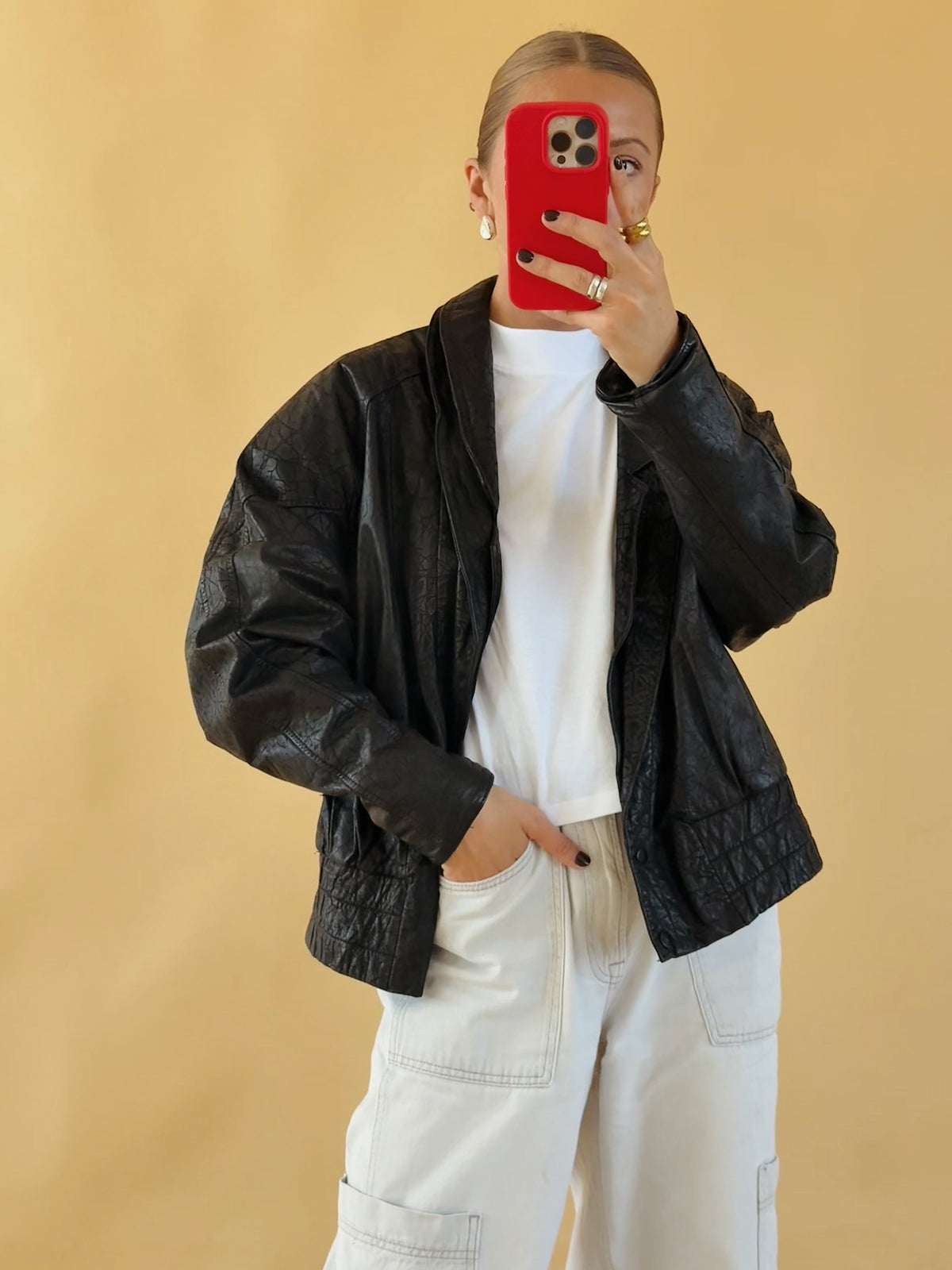 Vintage Leather Bomber Jacket - Size 10-14