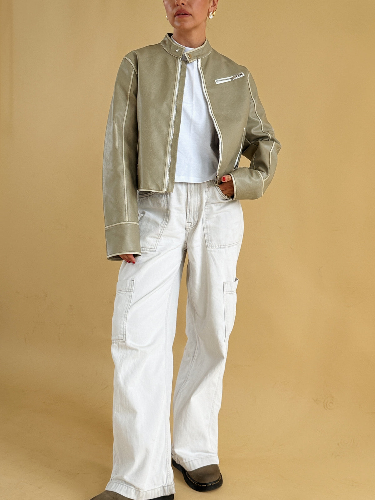 Cropped Faux Leather Jacket - Size 6-10