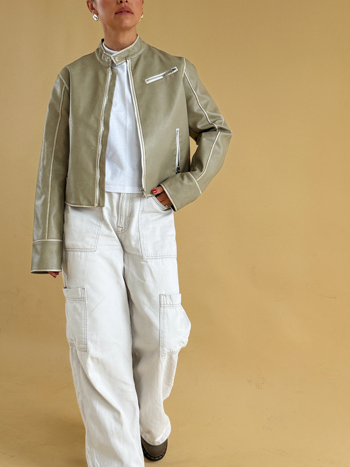 Cropped Faux Leather Jacket - Size 6-10