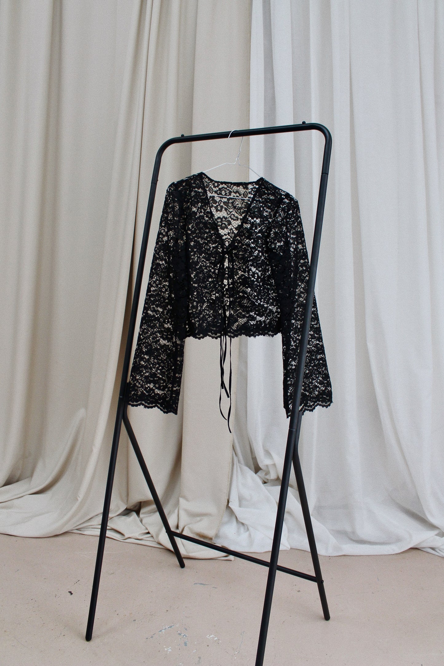 Lace Long Sleeve Tie Top (Black or Pistachio) - Size S
