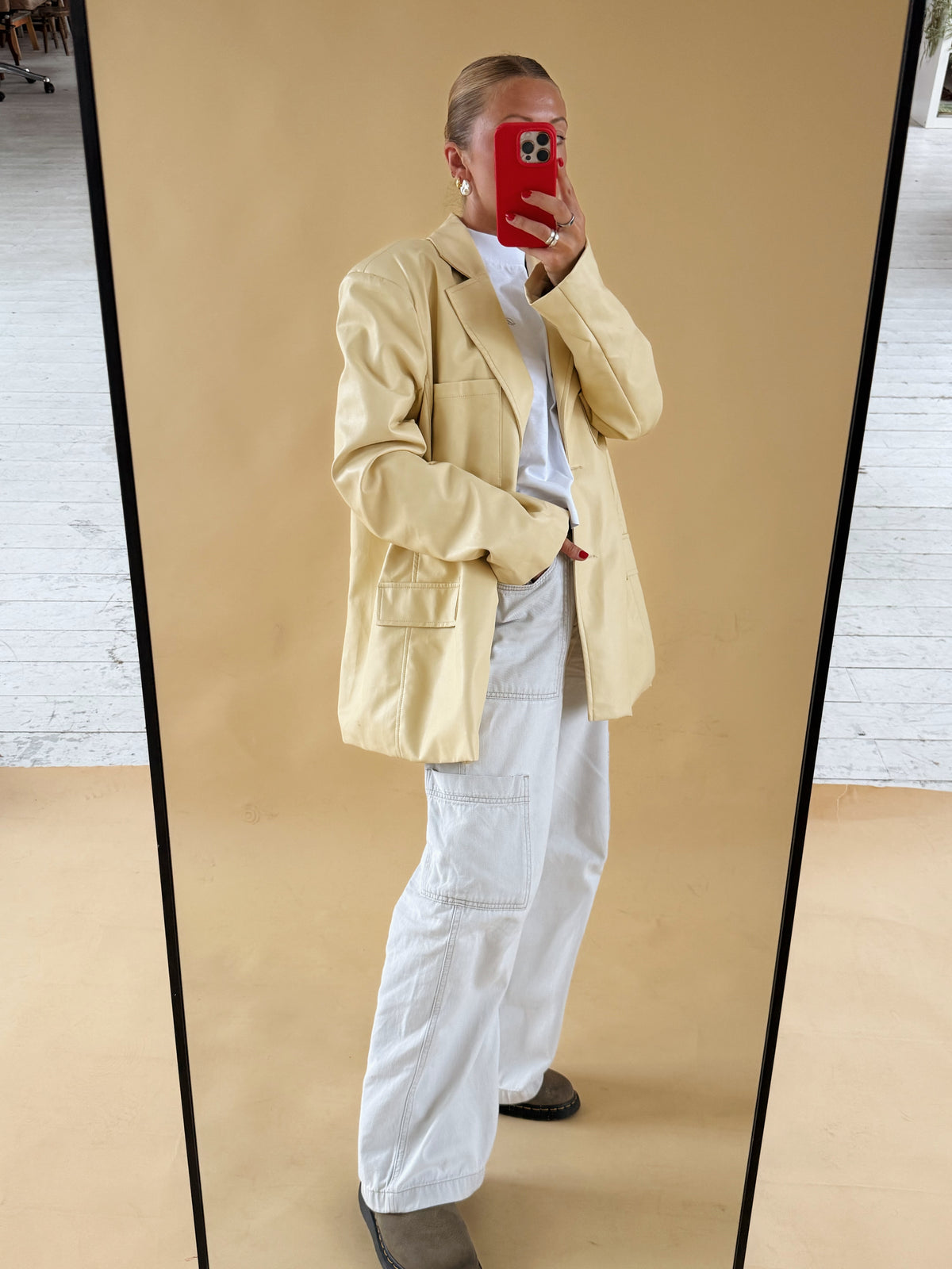 Butter Yellow Faux Leather Coat - Size 14