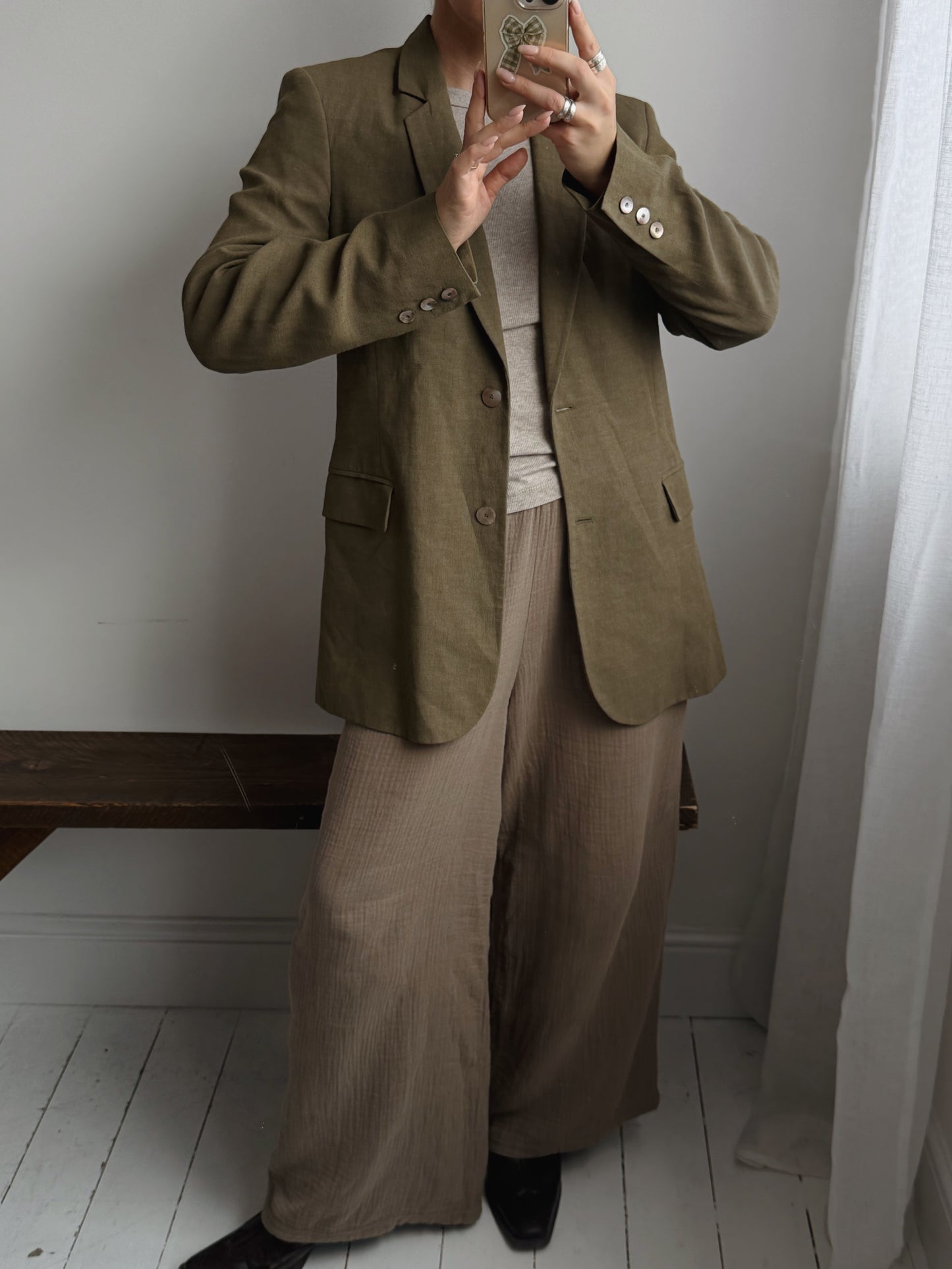 Linen Blend Olive Blazer - Size 10