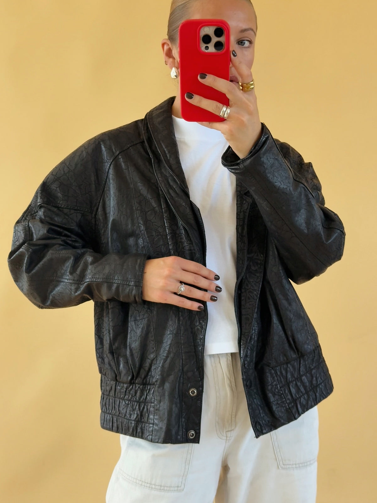 Vintage Leather Bomber Jacket - Size 10-14