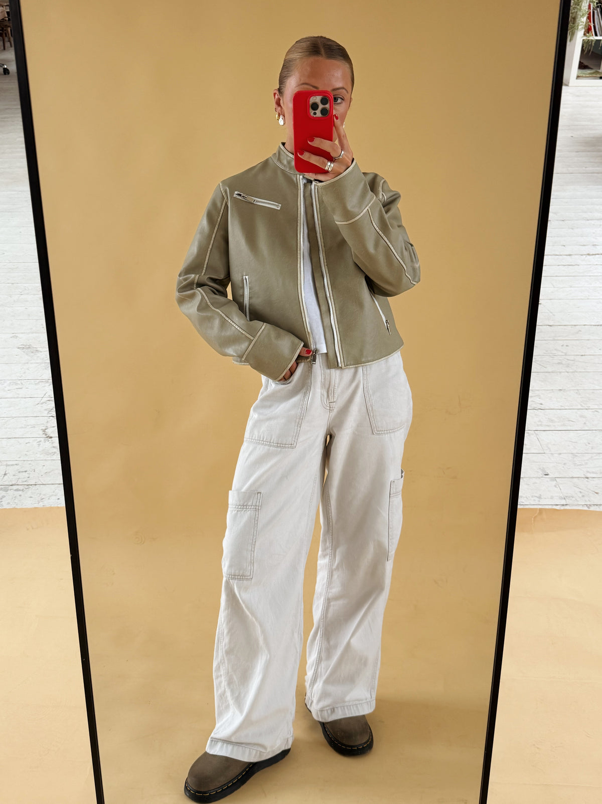 Cropped Faux Leather Jacket - Size 6-10