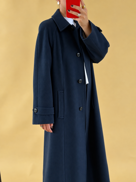 Navy Wool & Cashmere Coat - Size 8-12