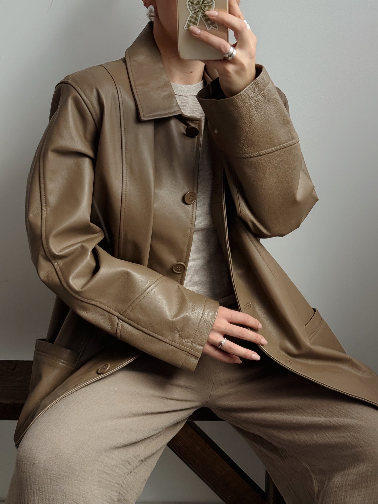 Mocha Leather Jacket - Size 12-18