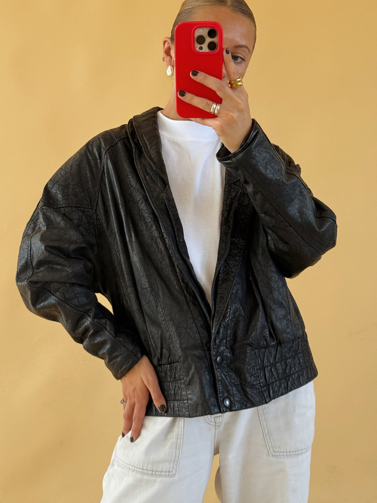 Vintage Leather Bomber Jacket - Size 10-14